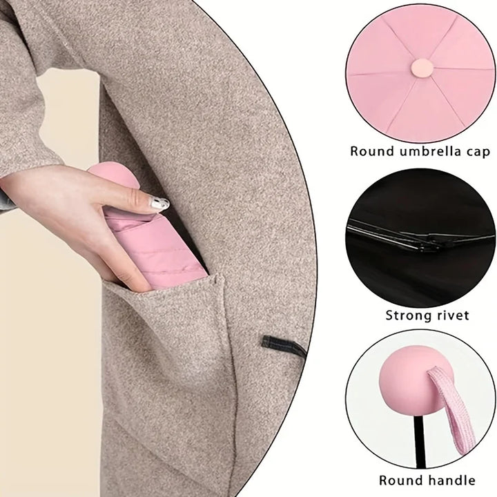 1pc Mini UV Umbrella: Portable, Sun & Rain Protection, 6 Reinforced Ribs