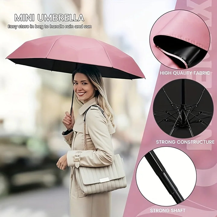 1pc Mini UV Umbrella: Portable, Sun & Rain Protection, 6 Reinforced Ribs